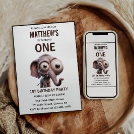 Invitación Cute Crazy elephant Farm Theme 1st Birthday