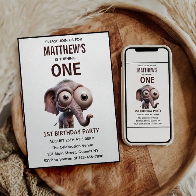 Invitación Cute Crazy elephant Farm Theme 1st Birthday (Cute Crazy elephant Farm Theme 1st Birthday invitation)