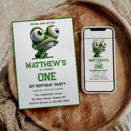 Invitación Cute Crazy Frog Farm Theme 1st Birthday 