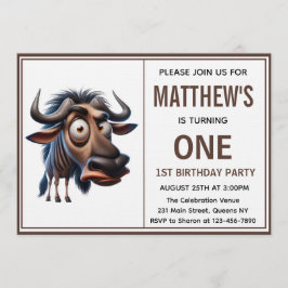 Invitación Cute Crazy wildebeest =Theme 1st Birthday photo
