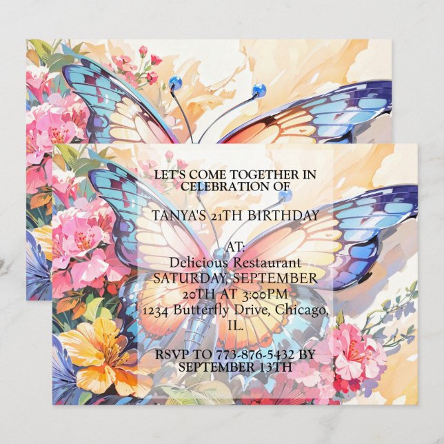 Invitación Cute creativo fiesta de cumpleaños de arte maripos (Anverso / Reverso)