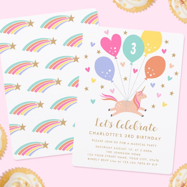 Invitación Cute cualquier edad Cumpleaños Unicornio Fiesta de (Subido por el creador)