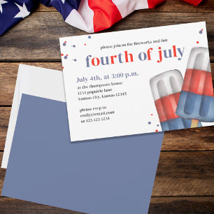 Invitación Cute Cuarto de Julio Fiesta Popsicle