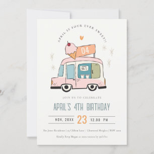 Invitación Cute cuatro Camiones de helado dulces para el cuar