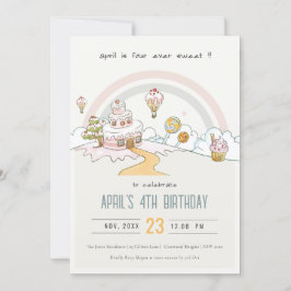 Invitación Cute cuatro tierras dulce de dulce cuarto cumpleañ