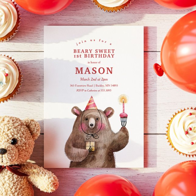 Invitación Cute Cumpleaños Bear Beary Sweet Birthday Party (Subido por el creador)