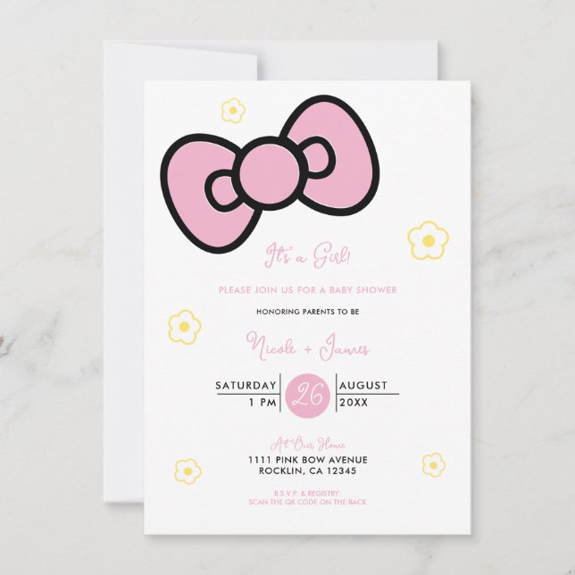 Invitación Cute Cumpleaños Bebé Arco Rosa Divertido (Anverso)