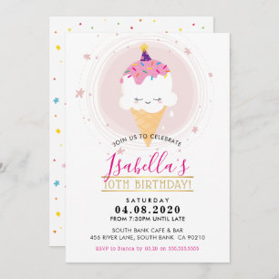 Invitación CUTE CUMPLEAÑOS FIESTA INVITE kawaii icecream cone