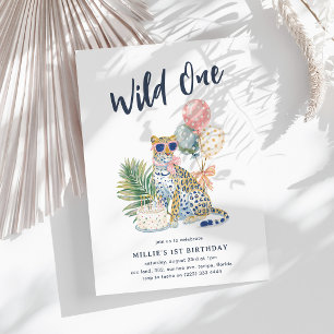 Invitación Cute Cumpleaños Safari Niña Watercolor Wild One 1s