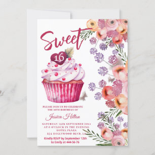 Invitación Cute cupcake Spring Butterfly floral dulce 16