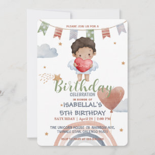 Invitación Cute Cupid afro boys Balloon valentine Cumpleaños