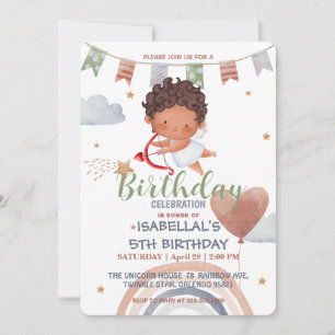 Invitación Cute Cupid afro boys Balloon valentine Cumpleaños