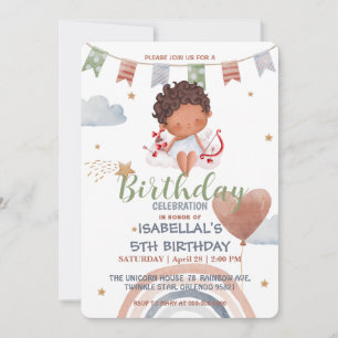 Invitación Cute Cupid afro boys Balloon valentine Cumpleaños