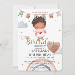 Invitación Cute Cupid afro boys Balloon valentine Cumpleaños