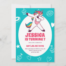 Invitación Cute Dabbing Unicorn Niños Personalizados Cumpleañ