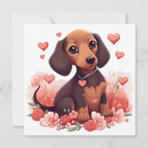 Invitación Cute Dachshund Cuppy con Corazones