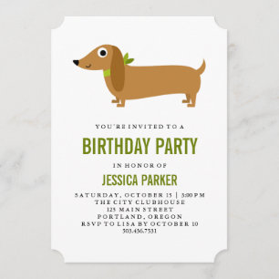 Invitación Cute Dachshund Fiesta de cumpleaños de perro