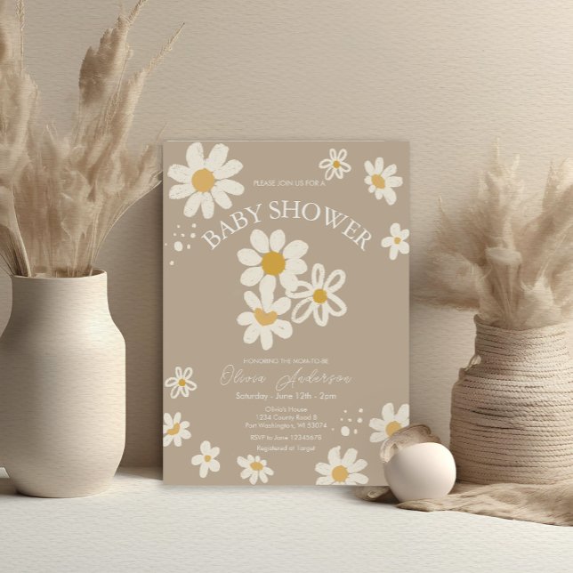 Invitación Cute Daisies Retro Boho Baby Shower (Subido por el creador)