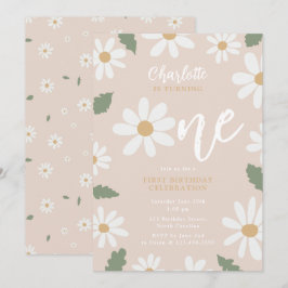 Invitación Cute Daisy Flower 1st Birthday Girl Pink