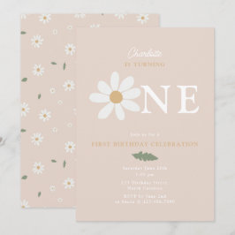 Invitación Cute Daisy Flower 1st Birthday Girl Pink