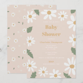 Invitación Cute Daisy Flower Baby Shower Girl Pink