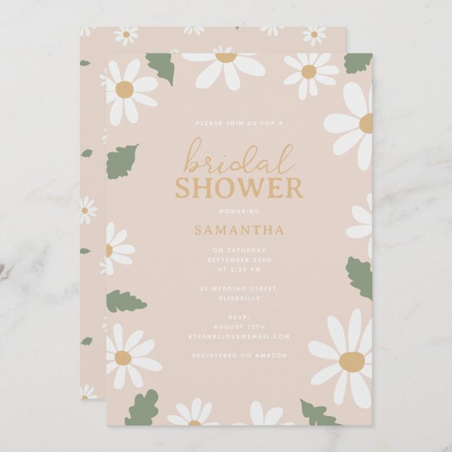 Invitación Cute Daisy Flower Bridal Shower (Anverso / Reverso)