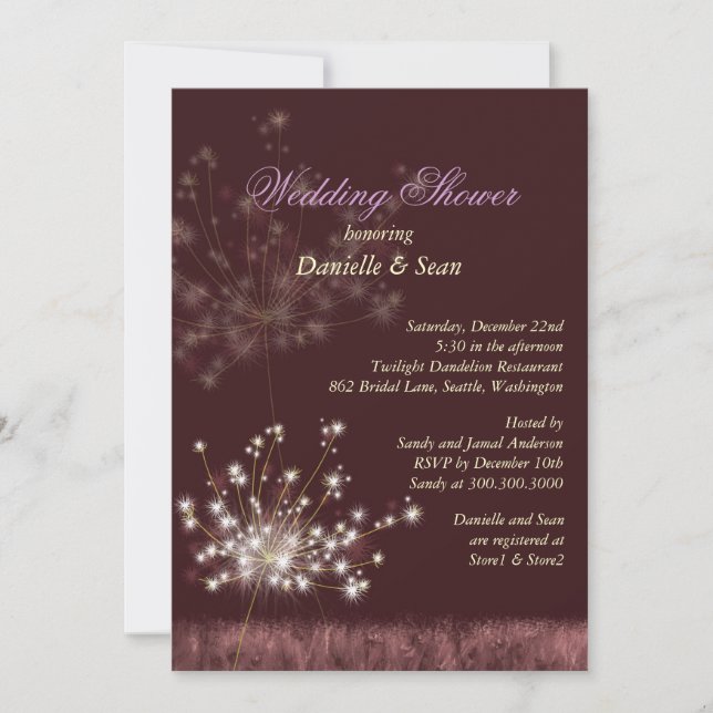 Invitación Cute Dandelions Burgundy Bridal Shower (Anverso)