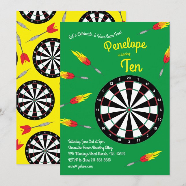 Invitación Cute Dart Board Niños Fiesta de cumpleaños Deporte (Anverso / Reverso)