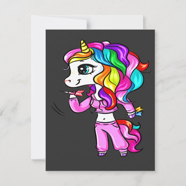 Invitación Cute Darts Player Unicorn Girl Funny Darts Women (Anverso)