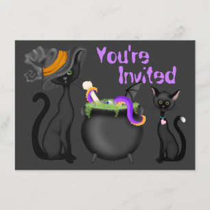 Invitación Cute de gatos negros y Cauldron Halloween Baby Sho