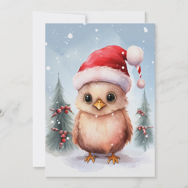 Invitación Cute de pollo Navidades de invierno acuarela (Anverso)