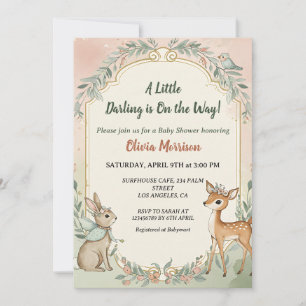 Invitación Cute Deer Bunny Woodland Baby Shower