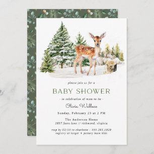 Invitación Cute Deer Fawn   Neutral Rustic Winter Baby Shower