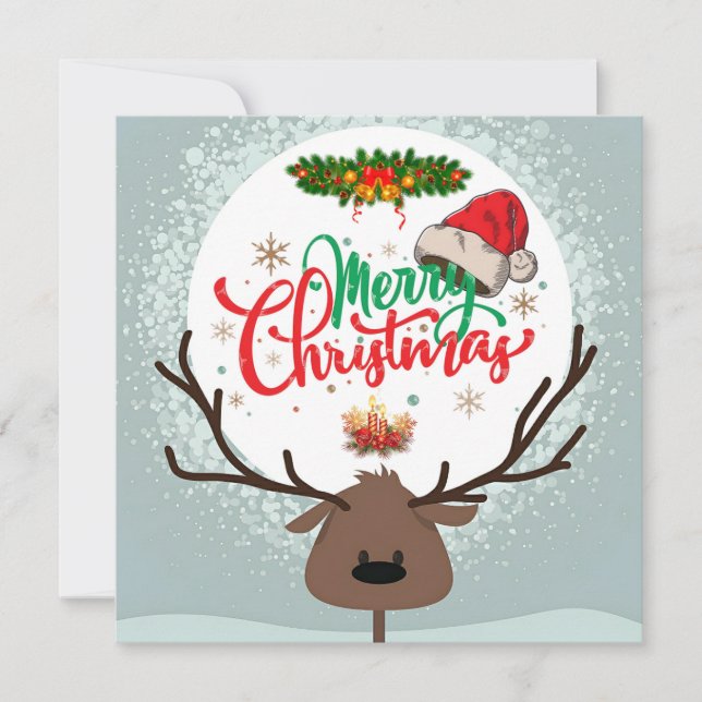 Invitación Cute Deer Merry Christmas Wishing Card (Anverso)