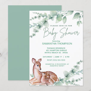 Invitación Cute Deer Mom Fawn Greenery Boys Baby Shower
