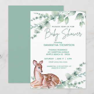 Invitación Cute Deer Mom Fawn Greenery Boys Baby Shower
