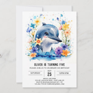 Invitación Cute delfín acuarela Adventure Cumpleaños