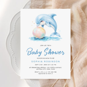 Invitación Cute delfín Dusty Blue Playful Baby Shower