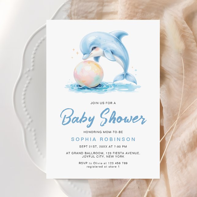 Invitación Cute delfín Dusty Blue Playful Baby Shower (Subido por el creador)