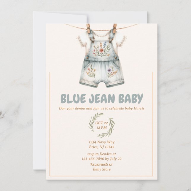 Invitación Cute Denim Blue Jean Baby Shower (Anverso)