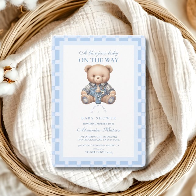 Invitación Cute Denim Teddy Bear Baby Shower (Subido por el creador)