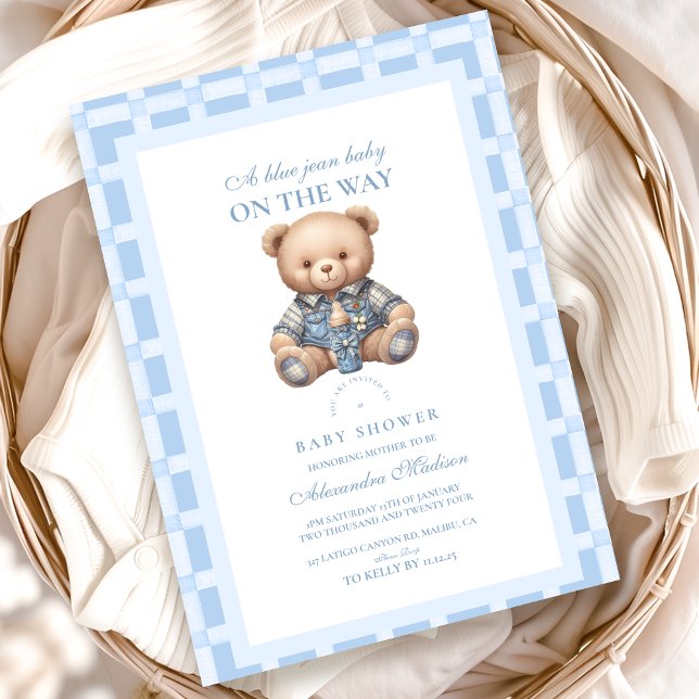 Invitación Cute Denim Teddy Bear Baby Shower (Subido por el creador)