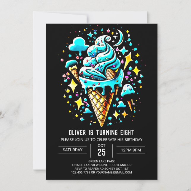 Invitación Cute Digital Sweet Boy Ice Cream Cumpleaños (Anverso)