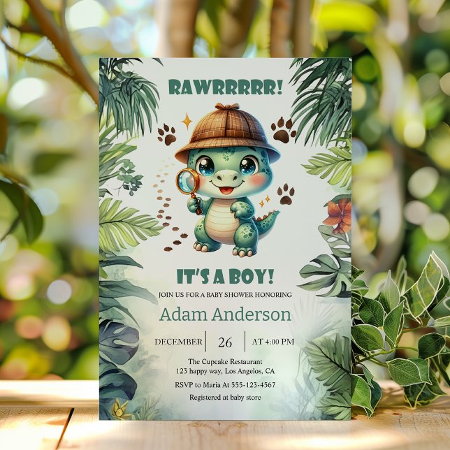 Invitación Cute Dino Detective Boy Baby Shower Invitation     (Subido por el creador)