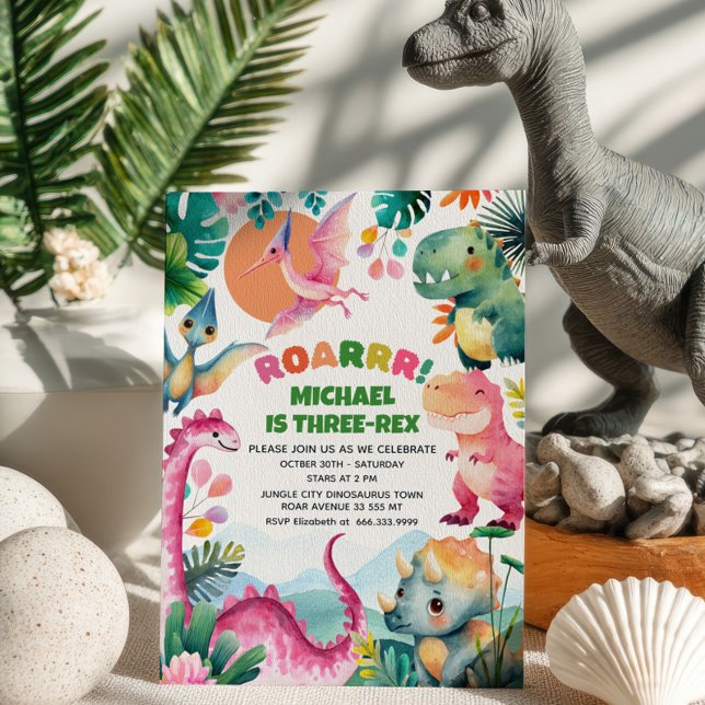 Invitación Cute Dino Dinosaur Dig Fossil Niños 3er cumpleaños (Subido por el creador)