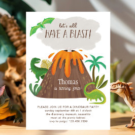Invitación Cute Dino Volcano Jungle Boys de fiesta de cumplea