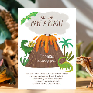 Invitación Cute Dino Volcano Jungle Boys de fiesta de cumplea