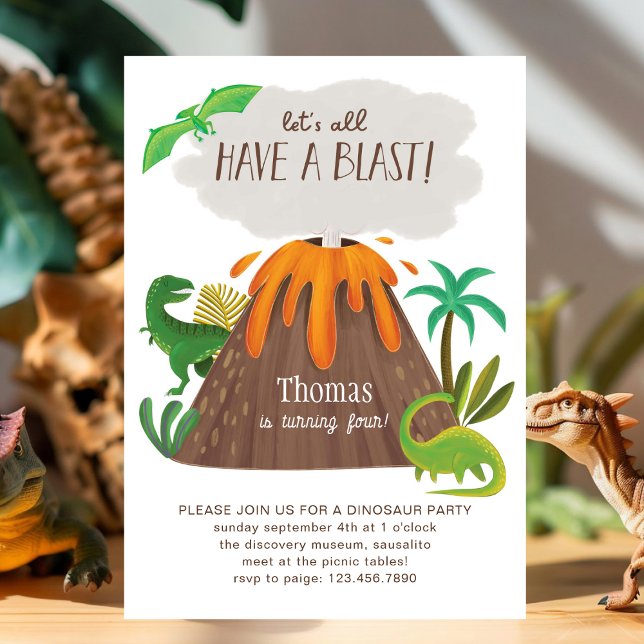 Invitación Cute Dino Volcano Jungle Boys de fiesta de cumplea (Subido por el creador)