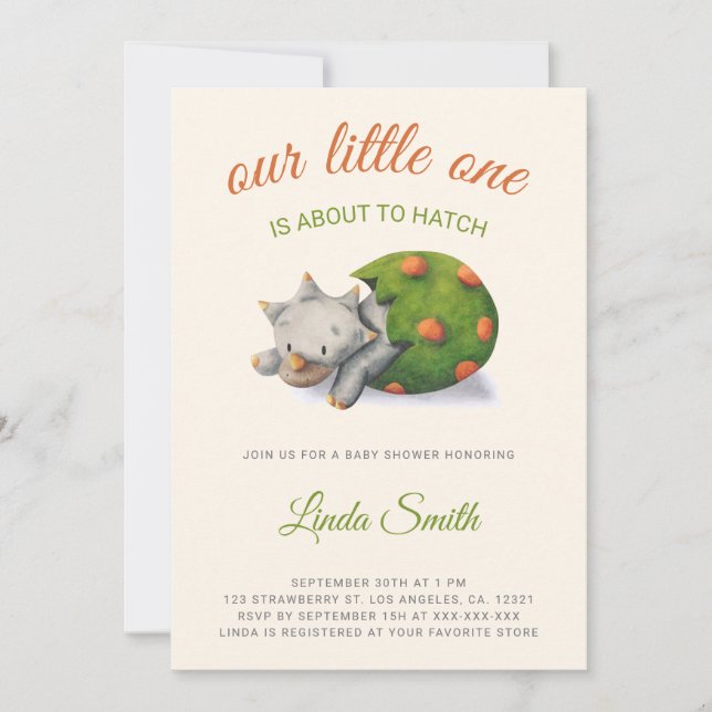 Invitación Cute Dinosaur About to Hatch Baby Shower (Anverso)