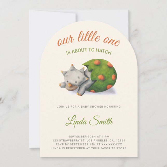 Invitación Cute Dinosaur About to Hatch Baby Shower Arch (Anverso)
